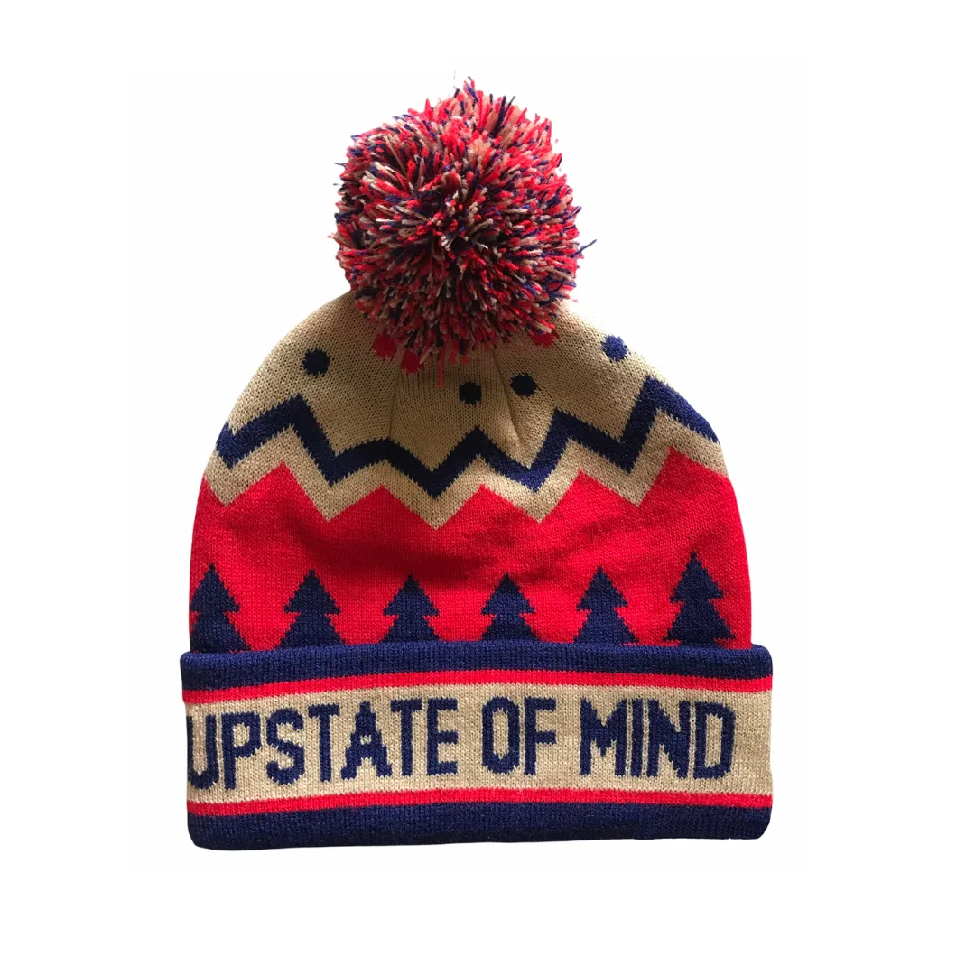 Upstate of Mind Retro Pom Beanie - Red & Navy