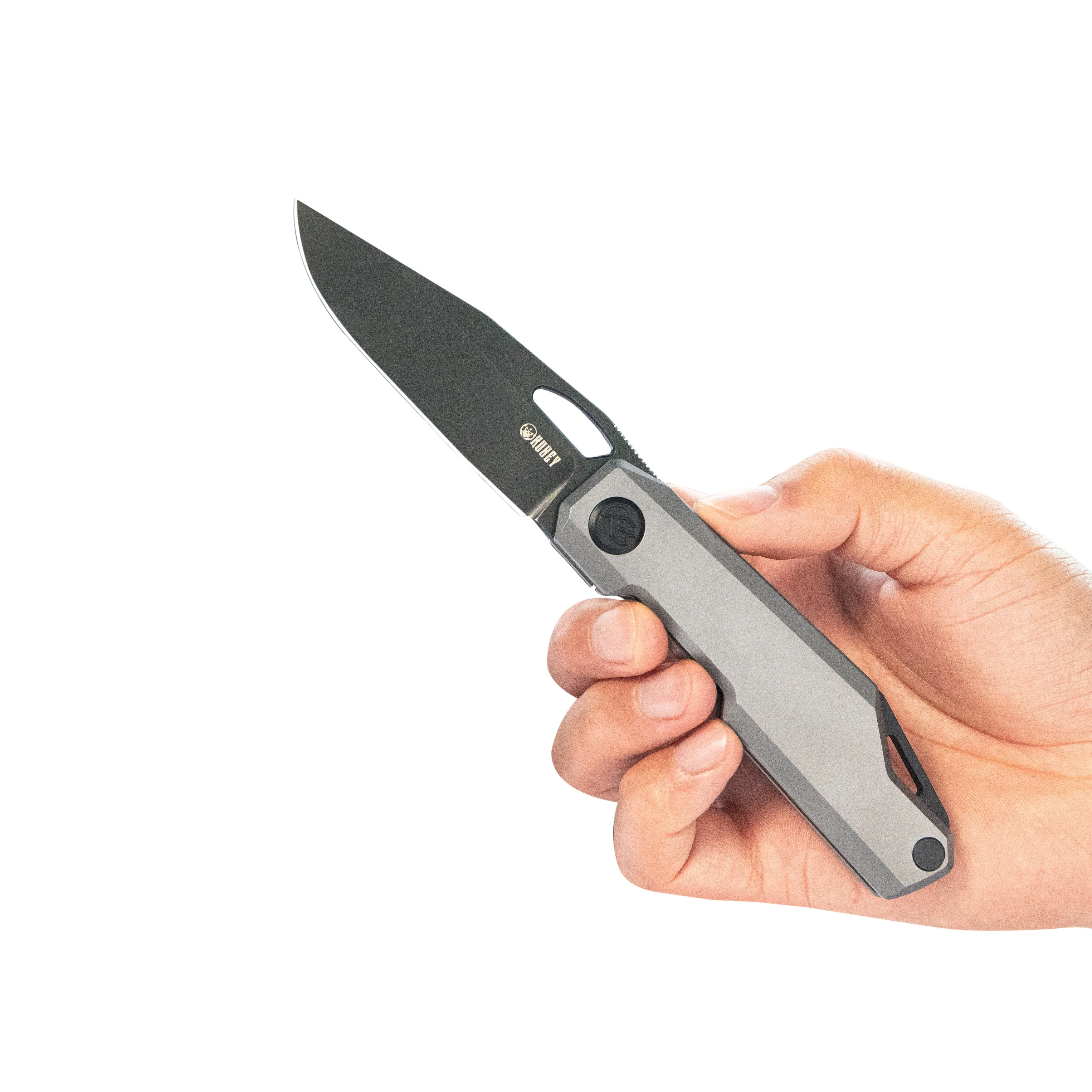 Verijero Fronter Flipper Pocket Folding Knife Grey 6AL4V Titanium Handle 3.35 Blackwash 14C28N KB340B