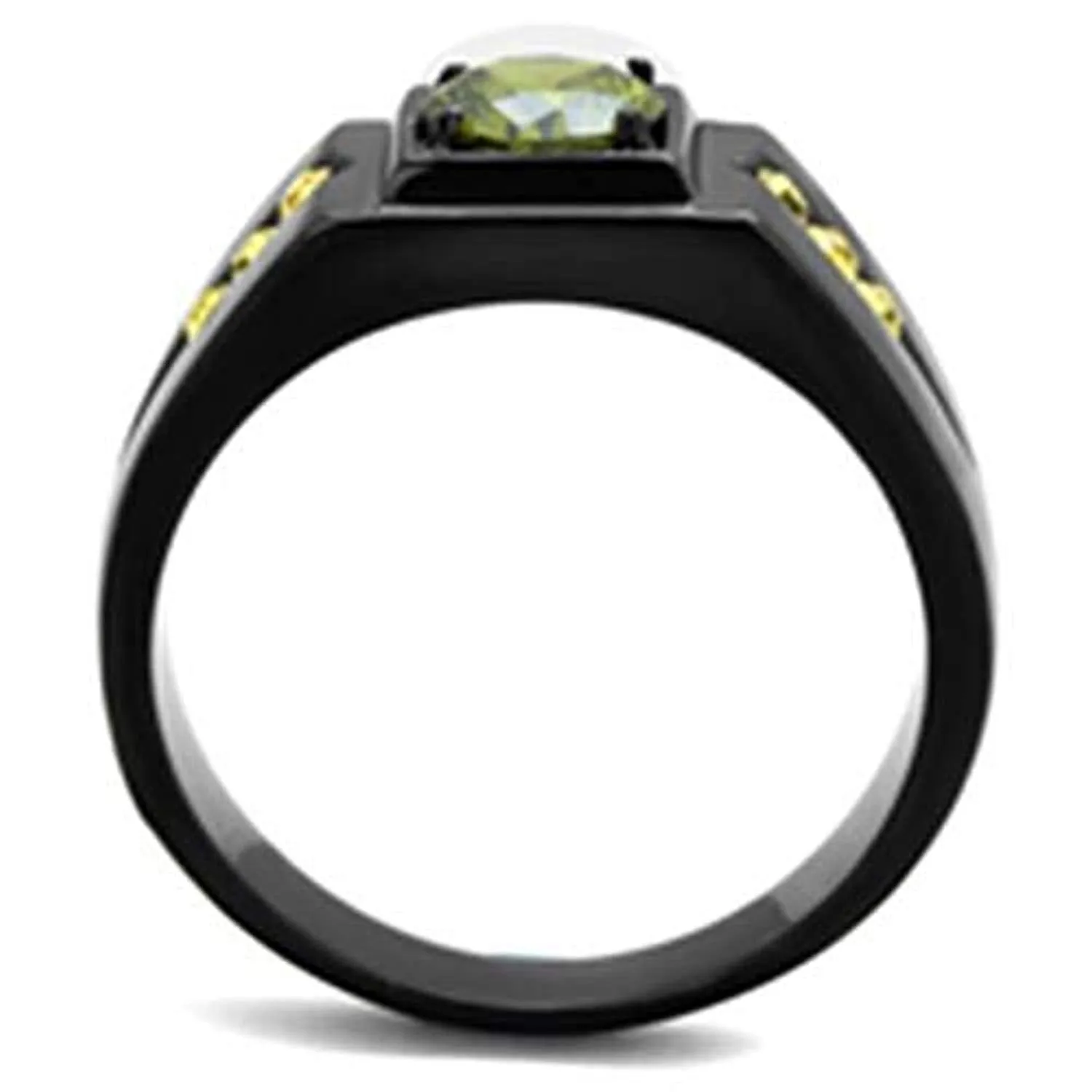 WildKlass Stainless Steel Ring IP Black Men AAA Grade CZ Olivine Color