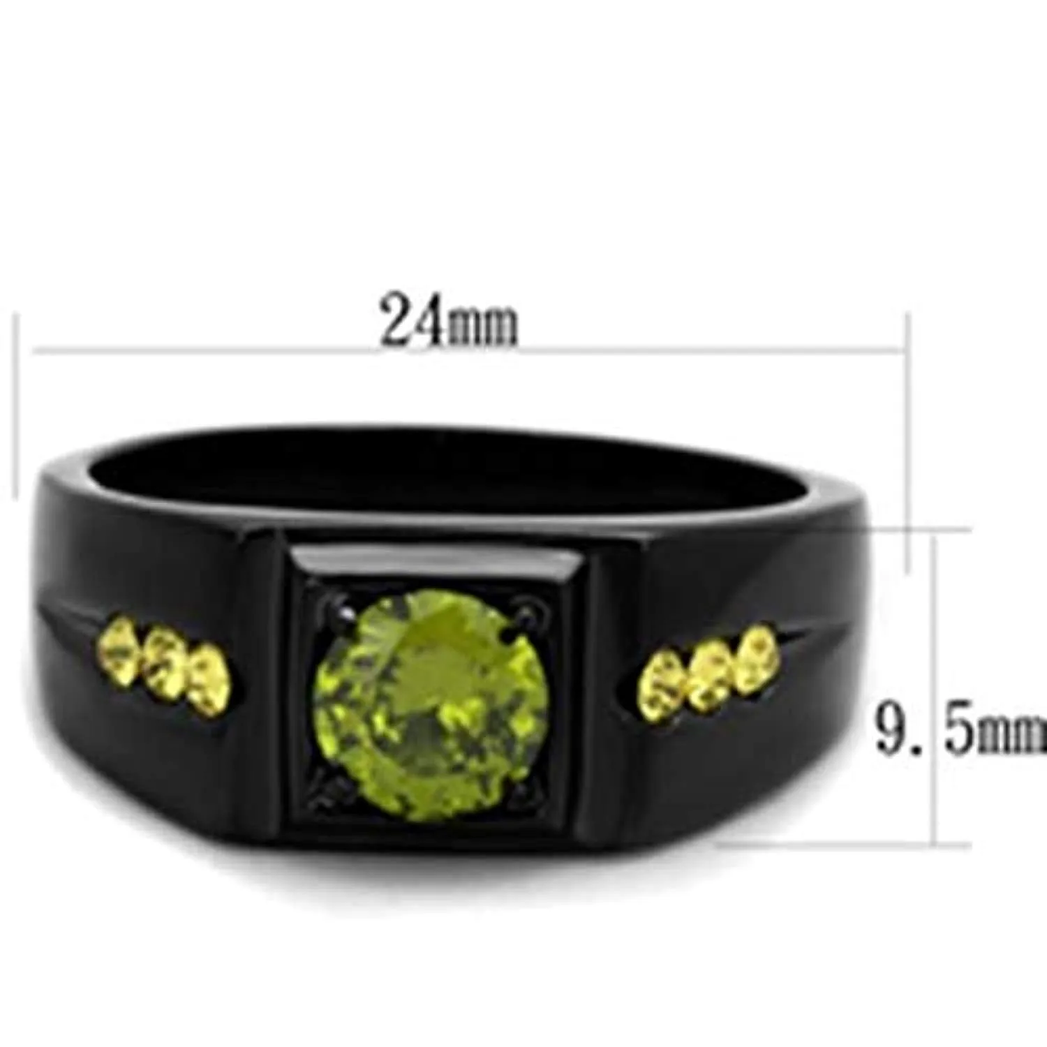 WildKlass Stainless Steel Ring IP Black Men AAA Grade CZ Olivine Color